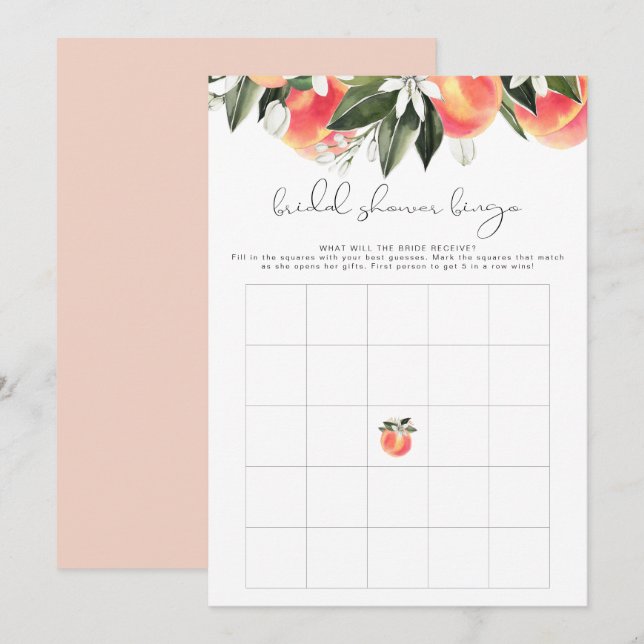 SAVANNAH Peach Bridal Shower Bingo Game Invitation (Front/Back)