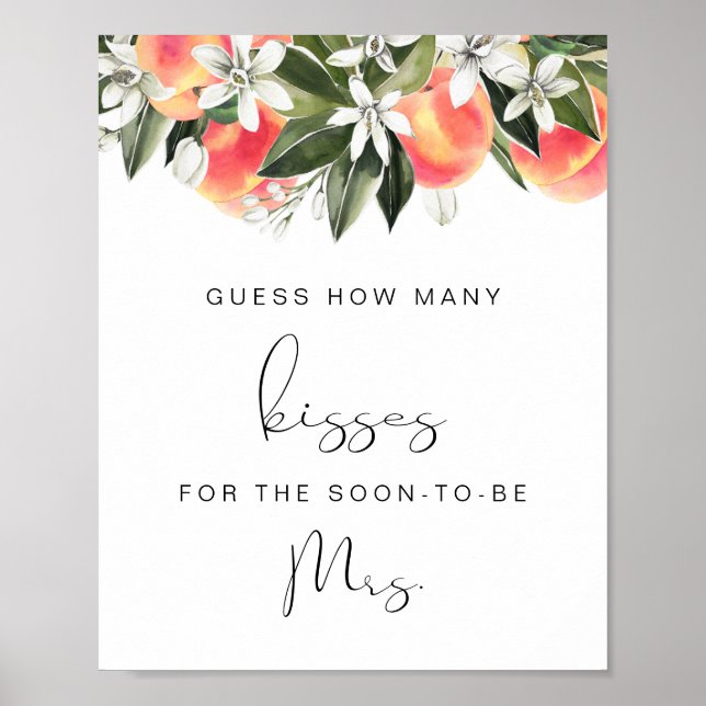 SAVANNAH Peach Guess How Many Kisses Bridal Shower Poster (Front)