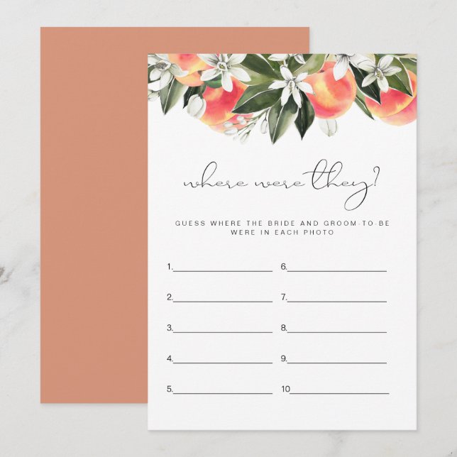 SAVANNAH Peach Where Were They Bridal Shower Game  Invitation (Front/Back)