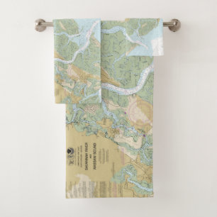 Savannah River and Wassaw Sound Nautical Chart Bath Towel Set