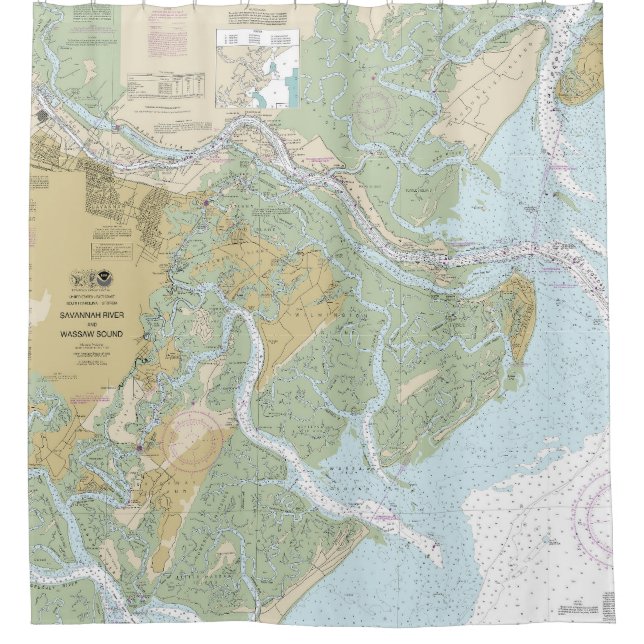 Savannah River and Wassaw Sound Nautical Chart Shower Curtain (Front)