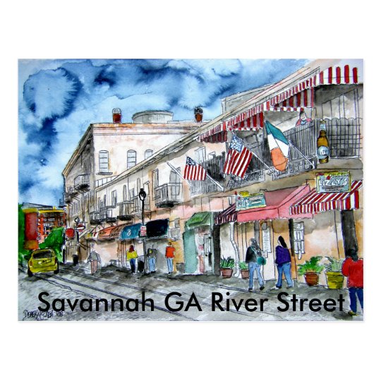 savannah_river_street_painting, Savannah GA Riv... Postcard