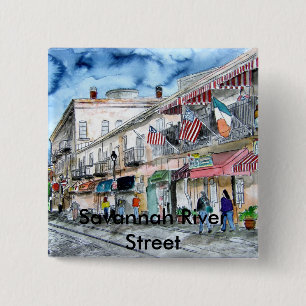 savannah_river_street_painting, Savannah River ... 15 Cm Square Badge