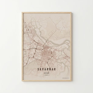 Savannah Rustic Map Print Poster Wallart Gift