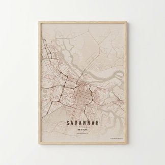 Savannah Rustic Map Print Poster Wallart Gift