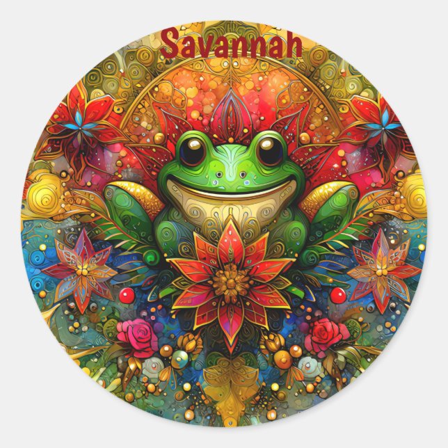 SAVANNAH ~ SHINY Christmas FROG ~  Classic Round Sticker (Front)