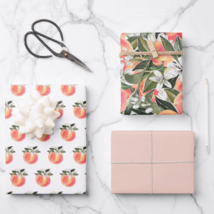 SAVANNAH Sweet Georgia Peach White Floral Wrapping Paper Sheet