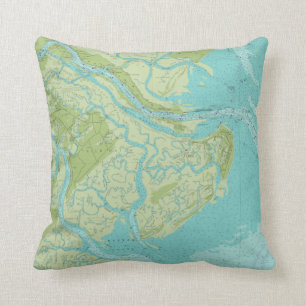 Savannah-Tybee Isl. Bright Nautical Chart Pillow