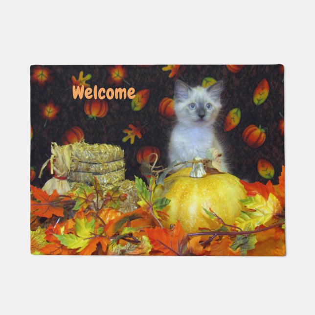 Savannah's Fall Doormat - Cute Cat Pic for Autumn (Front)