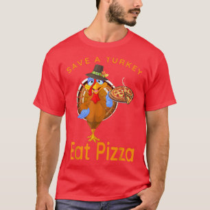 Save A Funny Turkey Pilgrim Eat Pizza Adult Vegan T-Shirt