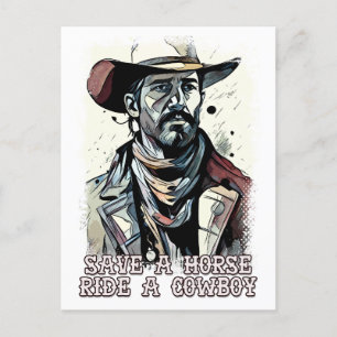 Save a Horse Ride a Cowboy Funny Western Sayings Postcard