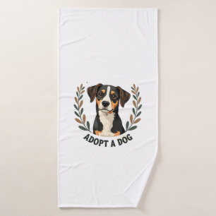 Save A Life Adopt a Dog Vintage Rescue Dog Illustr Bath Towel
