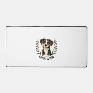 Save A Life Adopt a Dog Vintage Rescue Dog Illustr Desk Mat
