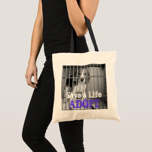 "Save a Life. Adopt" Animal Rescue Beagle Tote Bag (Front (Product))