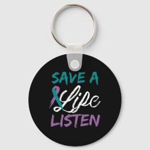Save A Life Listen Ribbon Suicide Awareness Counse Key Ring
