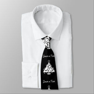 Save a Tree Christmas Tree Star Black and White Tie