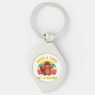 Save a Tree Eat a Beaver Funny Beaver Pun Adult Hu Key Ring