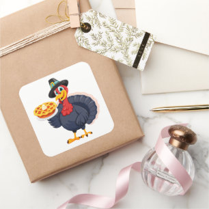 Save A Turkey Eat Pie Funny Happy Thanksgiving Square Sticker