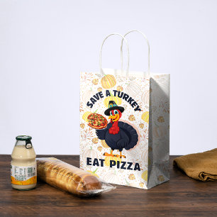 Save A Turkey Eat Pizza Funny Happy Thanksgiving Medium Gift Bag