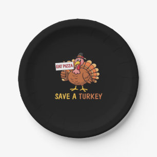 Save A Turkey Eat Pizza Funny Thanksgiving Classic Paper Plate