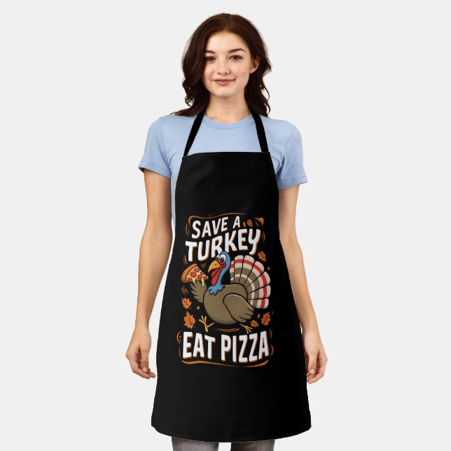 Save A turkey Eat Pizza Funny Thanksgiving Costume Apron (Worn)