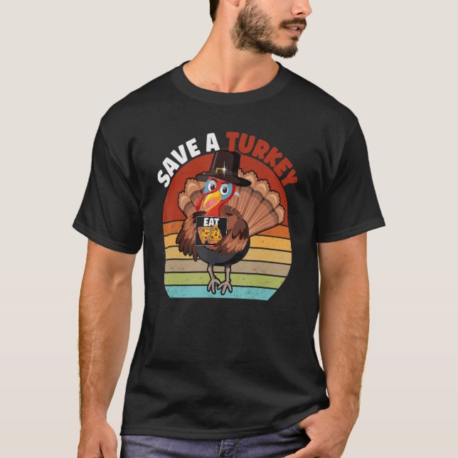 Save A Turkey Eat Pizza  Thanksgiving Kids Adult V T-Shirt (Front)
