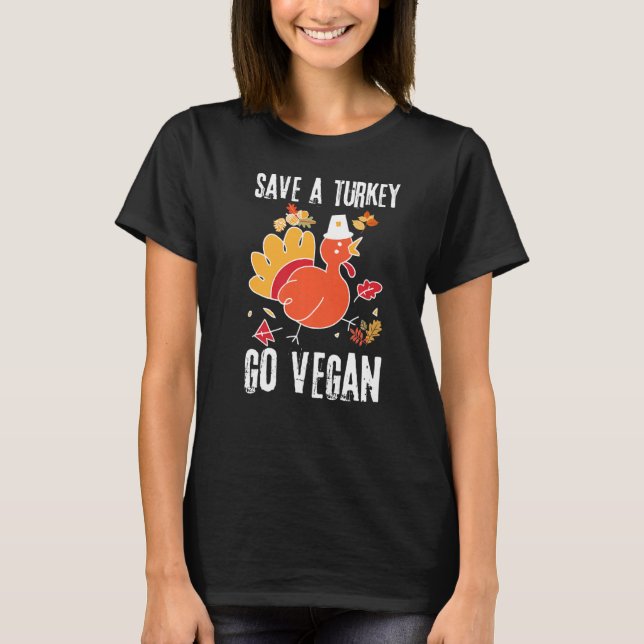 Save A Turkey Go Vegan Thanksgiving Outfit Kids Ad T-Shirt (Front)