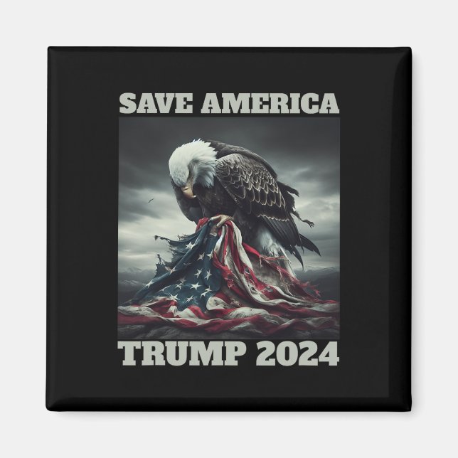 Save America Sad Eagle American Flag Never Surrend Magnet (Front)