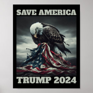 Save America Sad Eagle American Flag Never Surrend Poster