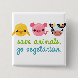 Save Animals Go Vegetarian 15 Cm Square Badge