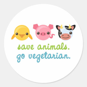 Save Animals Go Vegetarian Classic Round Sticker