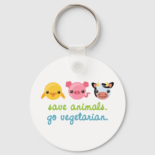 Save Animals Go Vegetarian Key Ring (Front)