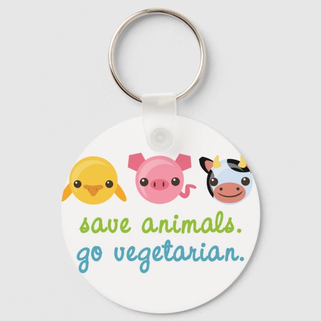 Save Animals Go Vegetarian Key Ring (Front)