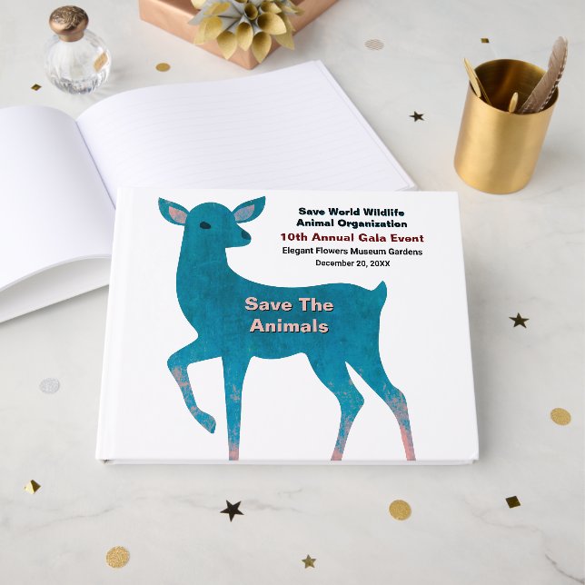 Save Animals Wildlife Pets Event Personalise Guest Book (Front Open)