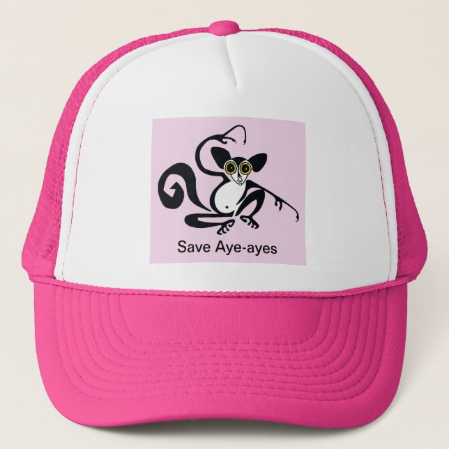 Save AYE-AYES - Endangered animal -Primate - Pink Trucker Hat (Front)