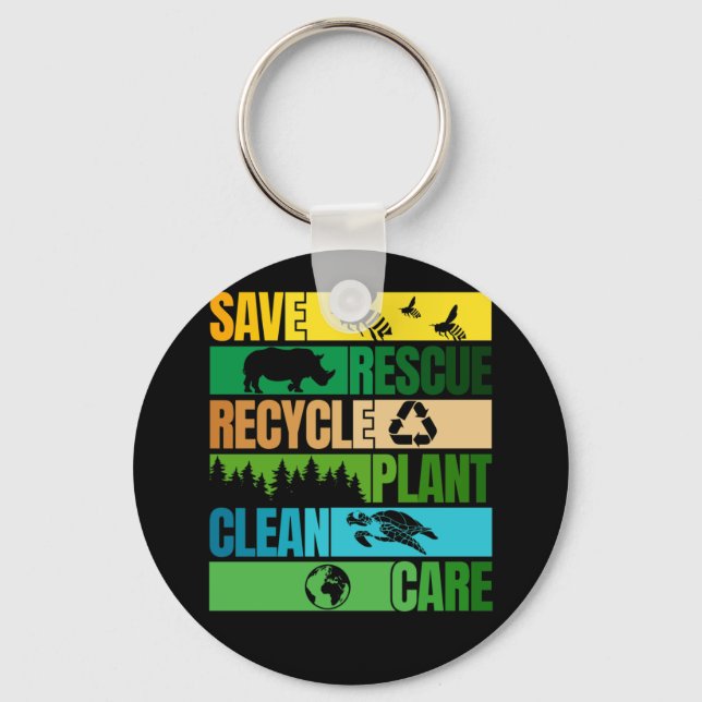 Save Bee Rescue Animals Recycle Plastict Earth Day Key Ring (Front)