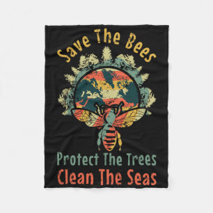Save Bees Clean Sea Save Nature Oceans Day Vintage Fleece Blanket
