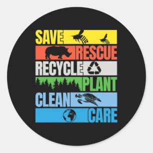Save Bees Rescue Animals Clean Seas Earth Day Classic Round Sticker