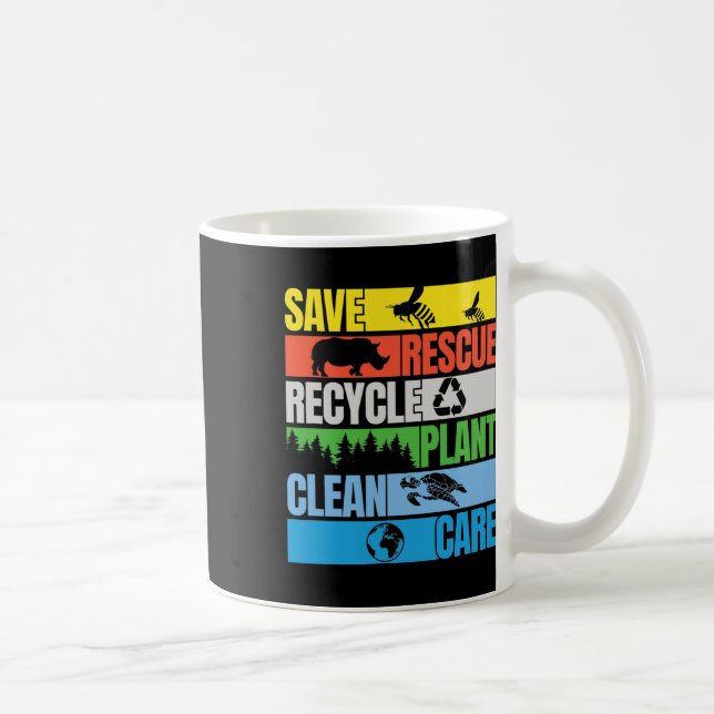Save Bees Rescue Animals Clean Seas Earth Day  Coffee Mug (Right)