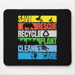 Save Bees Rescue Animals Clean Seas Earth Day Mouse Pad