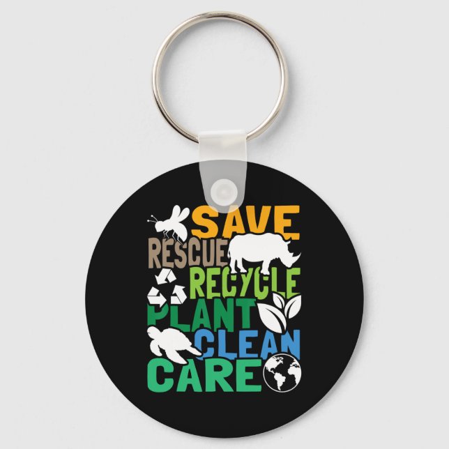 Save Bees Rescue Animals Recycle Plastic - Earth D Key Ring (Front)