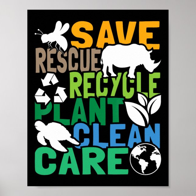 Save Bees Rescue Animals Recycle Plastic - Earth D Poster (Front)