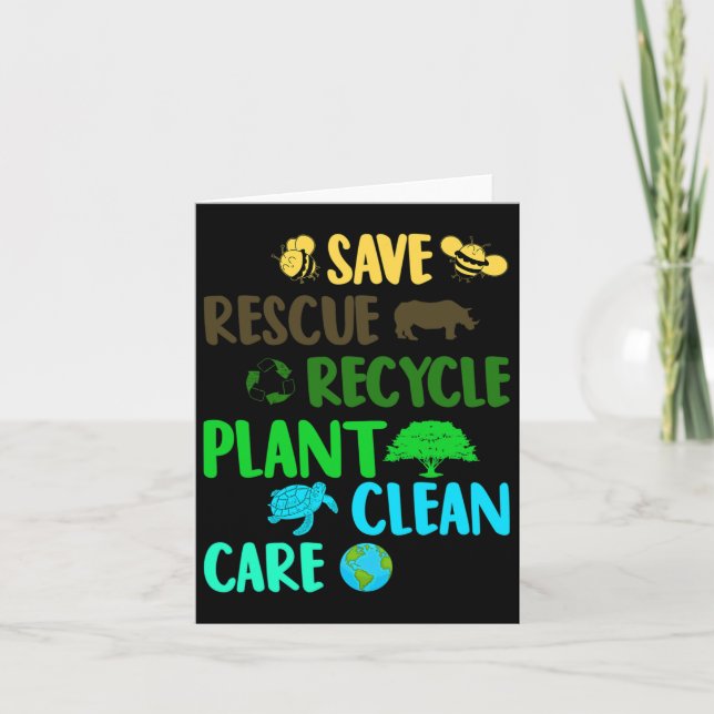 Save Bees Rescue Animals Recycle Plastic Earth Day Card (Front)