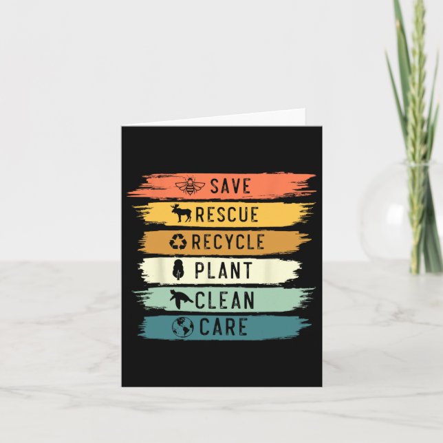 Save Bees Rescue Animals Recycle Plastic Earth Day Card (Front)