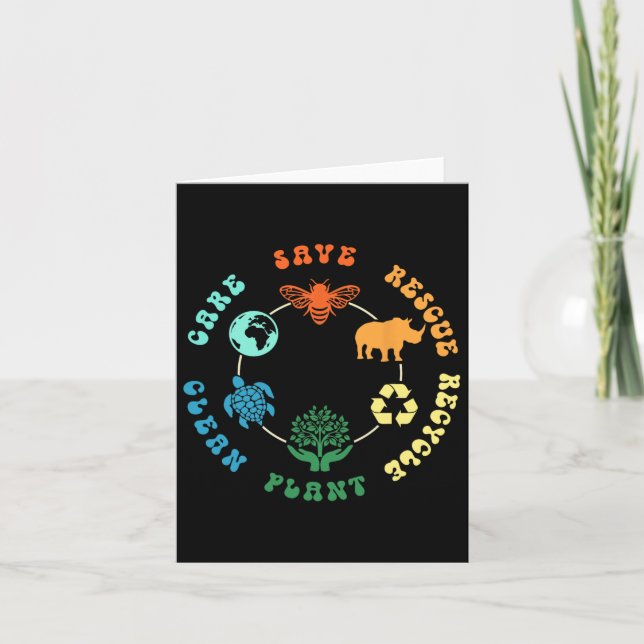 Save Bees Rescue Animals Recycle Plastic Earth Day Card (Front)