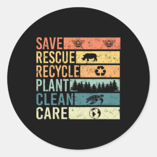 Save Bees Rescue Animals Recycle Plastic Earth Day Classic Round Sticker