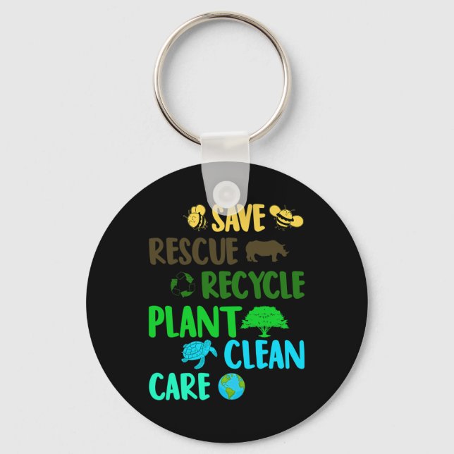 Save Bees Rescue Animals Recycle Plastic Earth Day Key Ring (Front)