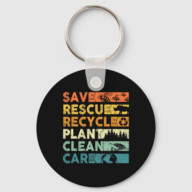 Save Bees Rescue Animals Recycle Plastic Earth Day Key Ring (Front)