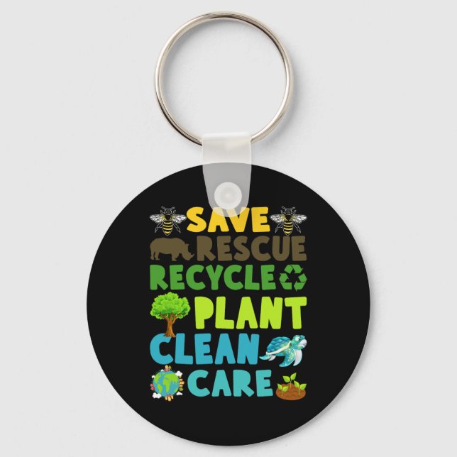 Save Bees Rescue Animals Recycle Plastic Earth Day Key Ring (Front)