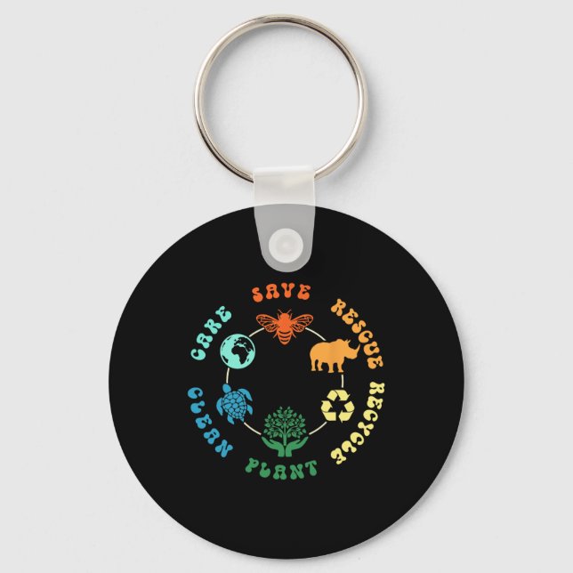 Save Bees Rescue Animals Recycle Plastic Earth Day Key Ring (Front)